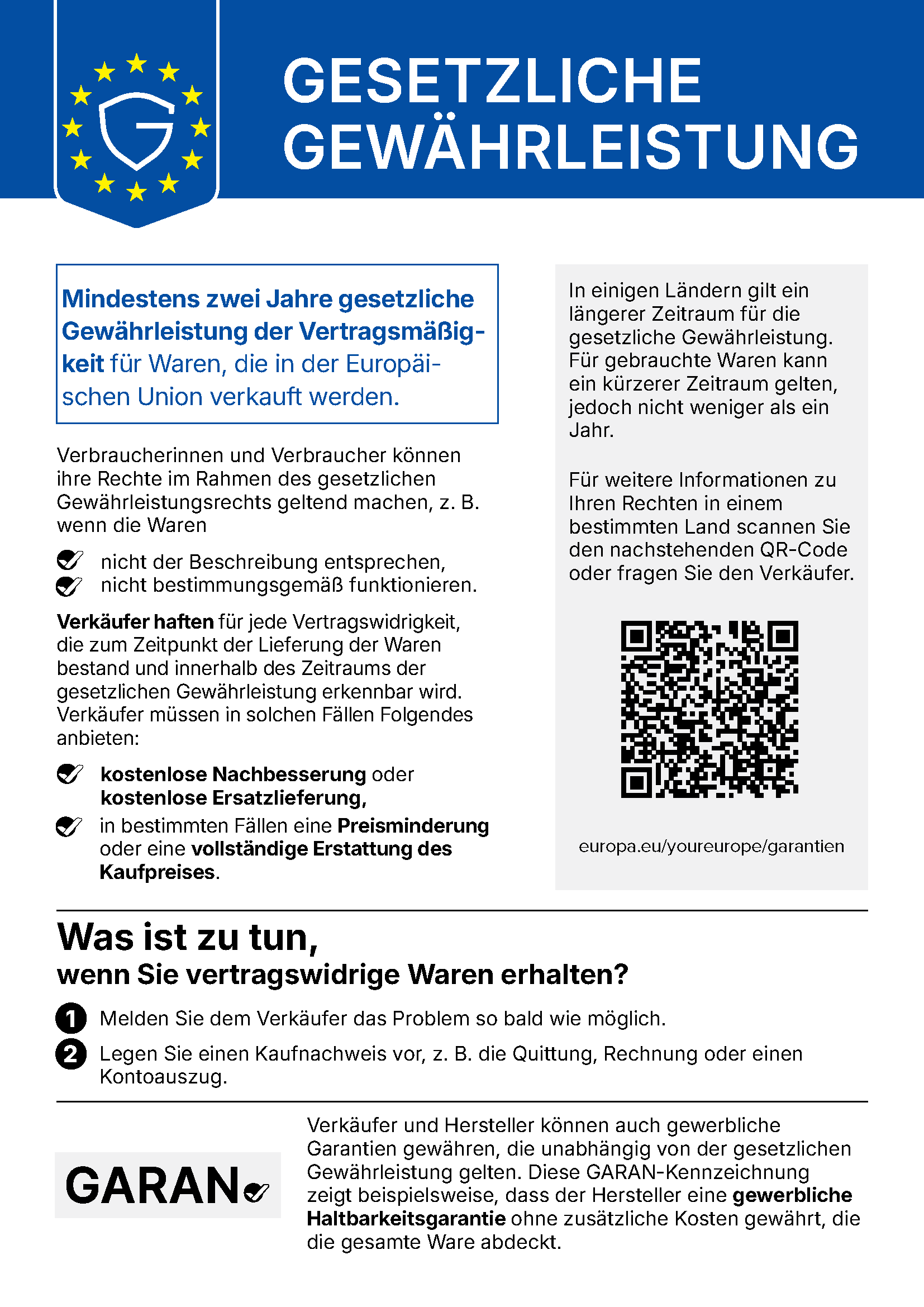 Harmonisierte EU-Mitteilung über das gesetzliche Gewährleistungsrecht (Durchführungsverordnung (EU) 2025/1960)