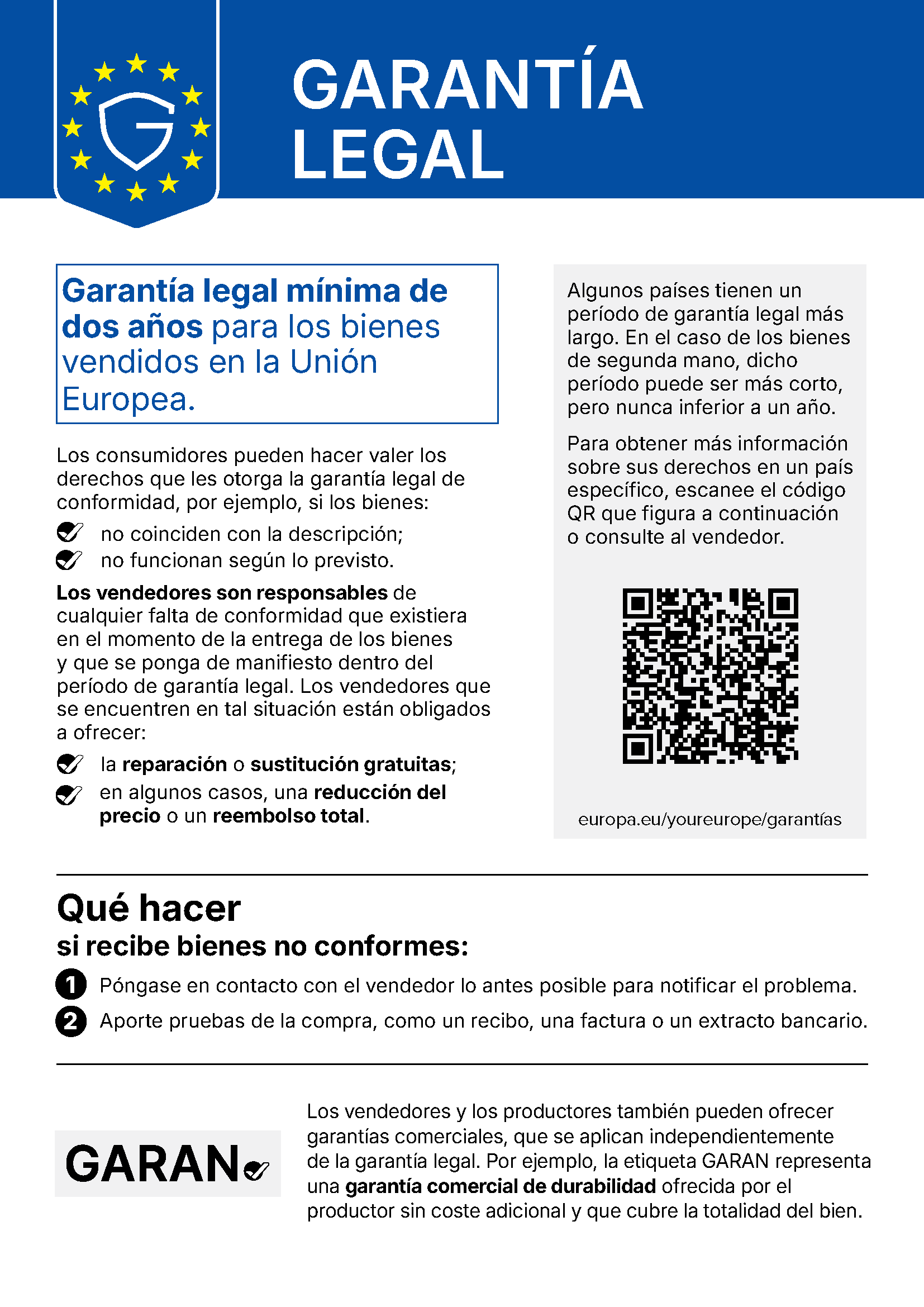 Aviso armonizado de la UE sobre la garantía legal de conformidad (Reglamento de Ejecución (UE) 2025/1960)
