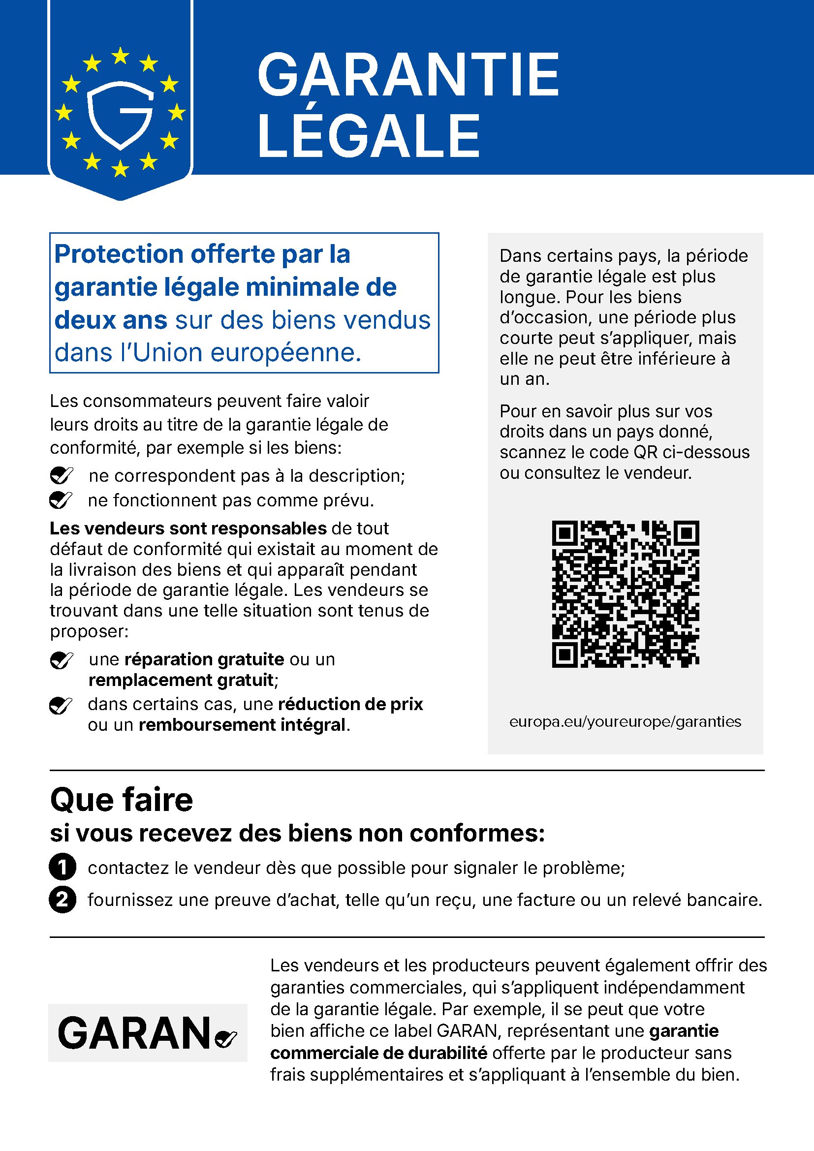 Notice harmonisée de l'UE sur la garantie légale de conformité (règlement d'exécution (UE) 2025/1960)