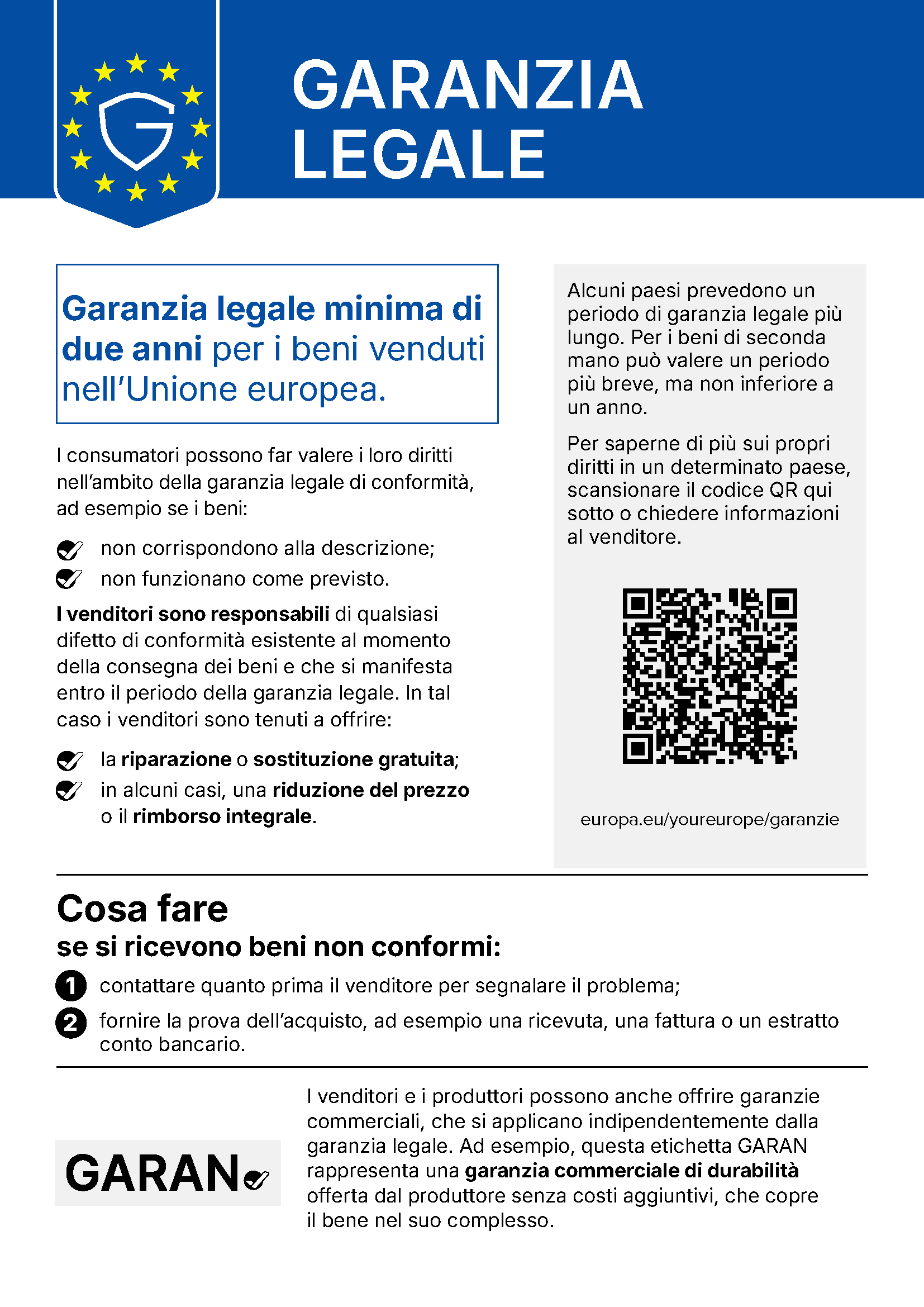 Comunicazione armonizzata dell'UE sulla garanzia legale di conformità (regolamento di esecuzione (UE) 2025/1960)